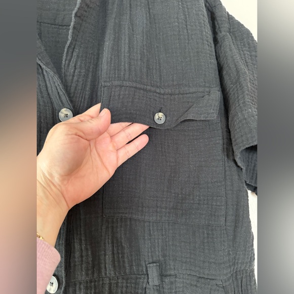 Madewell Lightspun Safari Romper Cotton Gauze Sold Black Short Sleeve Size Large - Picture 7 of 8